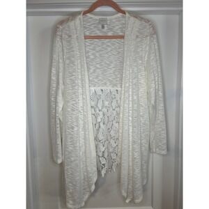 CUPIO Curvy White Lace Open Front Lightweight Cardigan Sweater 1X Coquette Fairy